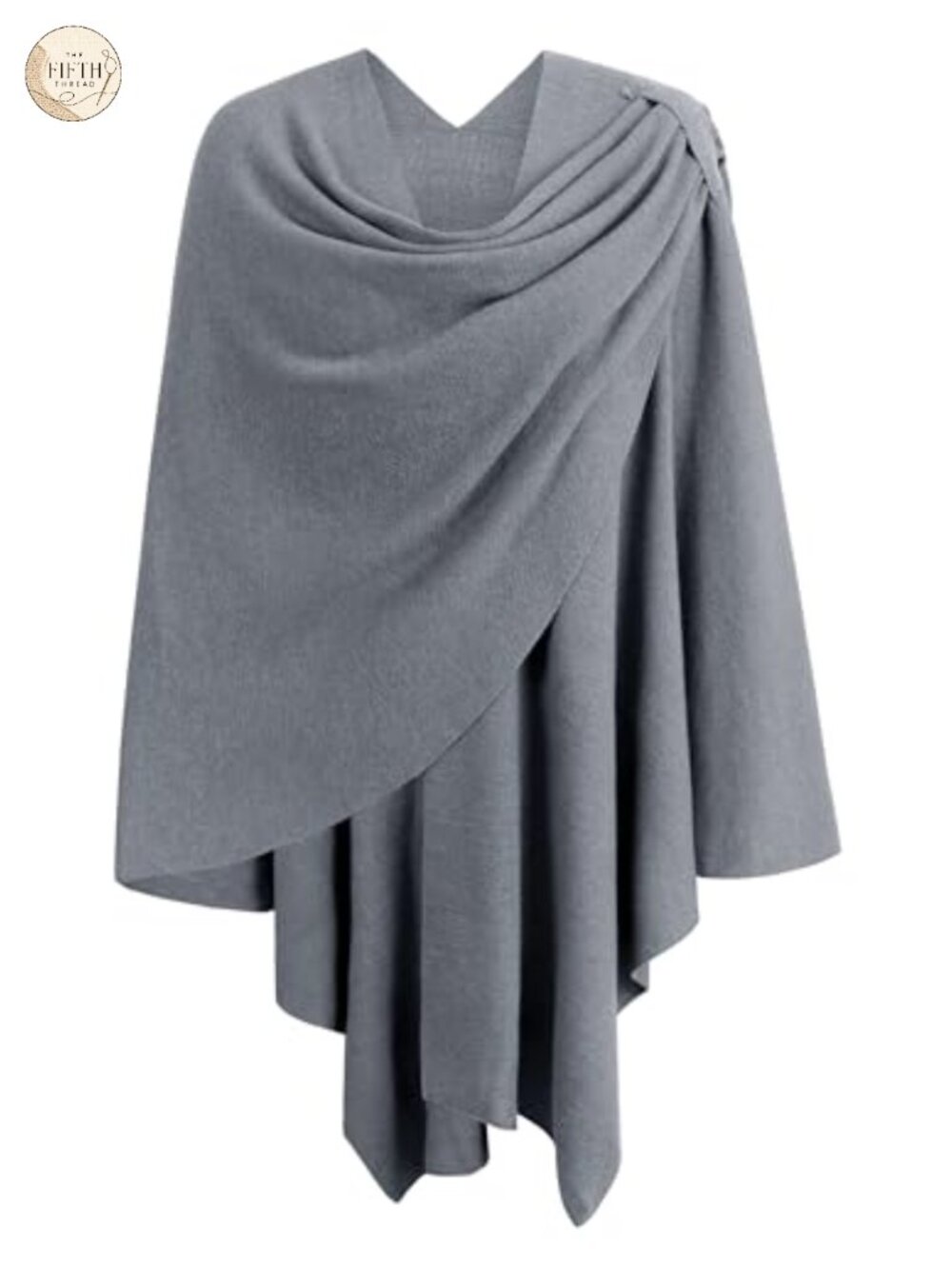 Viscose Cross Front Poncho Shawl Wrap Button Loop Curved Hem